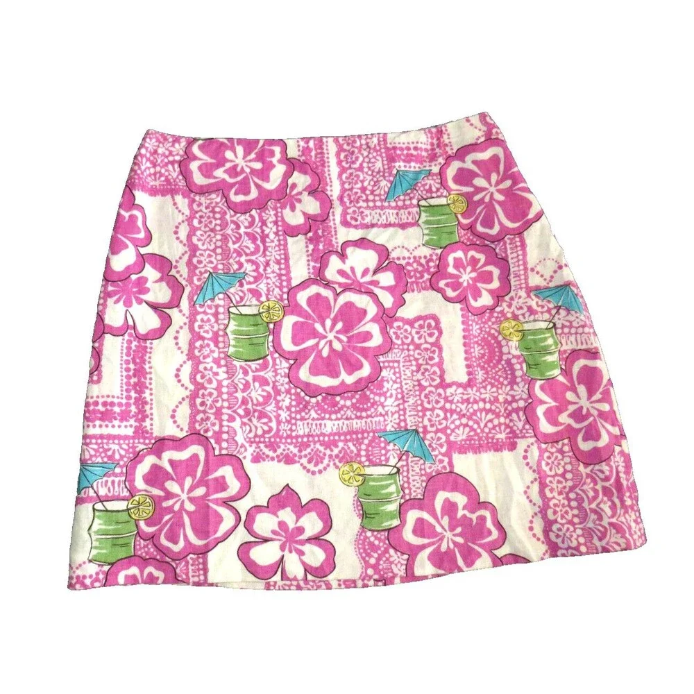 Dandy By Randi M. Linen Retro Floral Hawaiian Vacation Print Mini Skirt Size 10